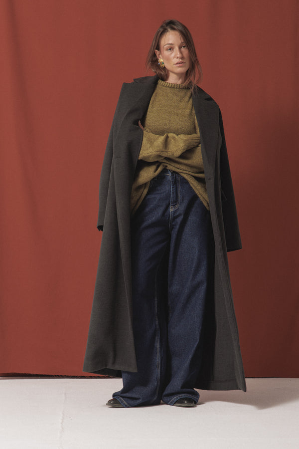 Structured Wool Coat in Dark Grey