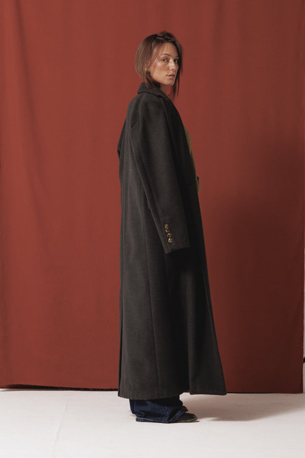 Structured Wool Coat in Dark Grey