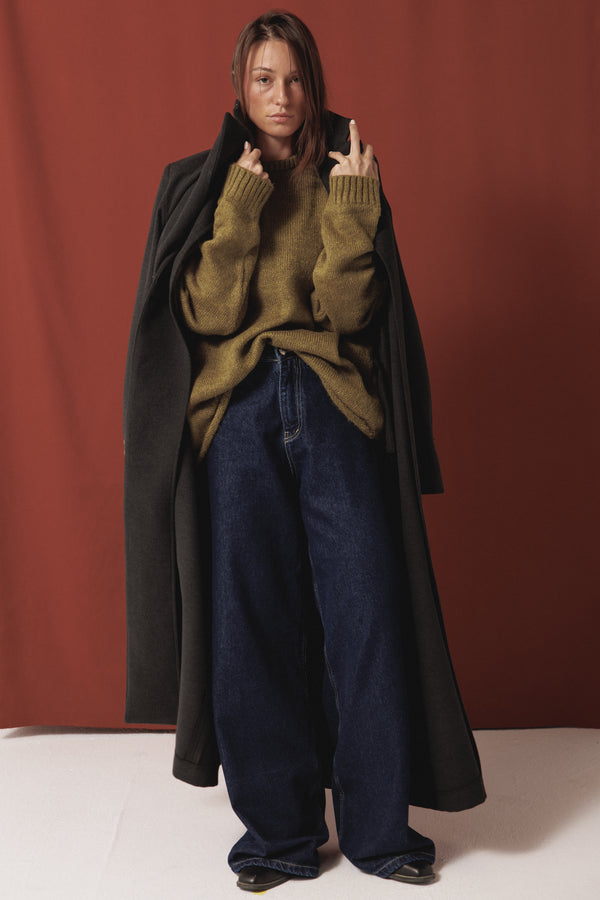 Structured Wool Coat in Dark Grey