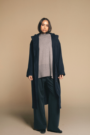 Drawstring Wool Coat in Navy
