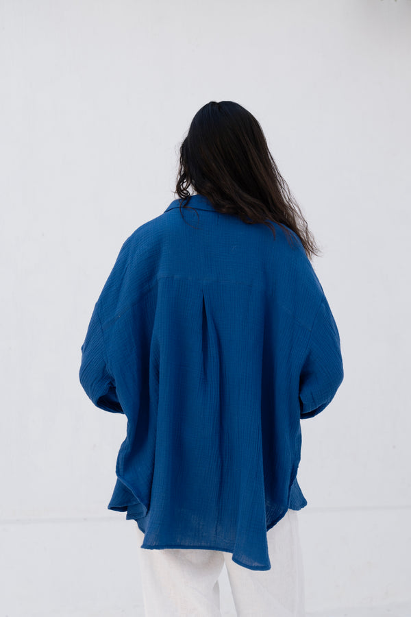 Cotton Muslin Shirt in Royal Blue