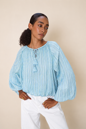 Pleated Balloon Blouse in Baby Blue