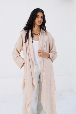 Long Drape Cardigan In Beige