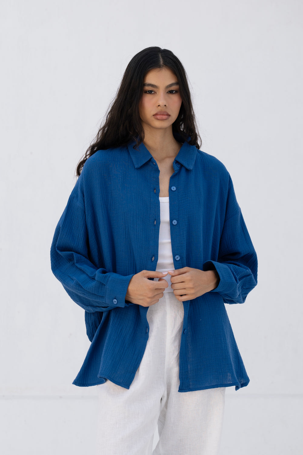 Cotton Muslin Shirt in Royal Blue