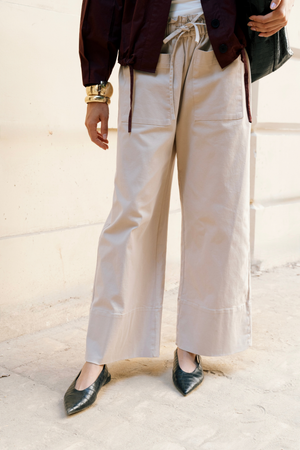 Wide-Leg Drawstring Pants in Beige