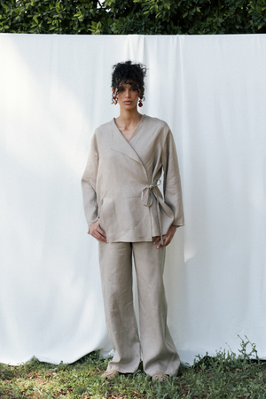 Linen Wrap top in Beige
