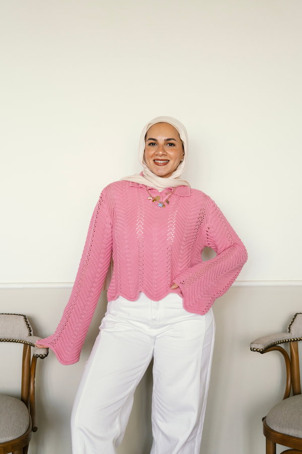 Pointelle Polo Shirt in Pink