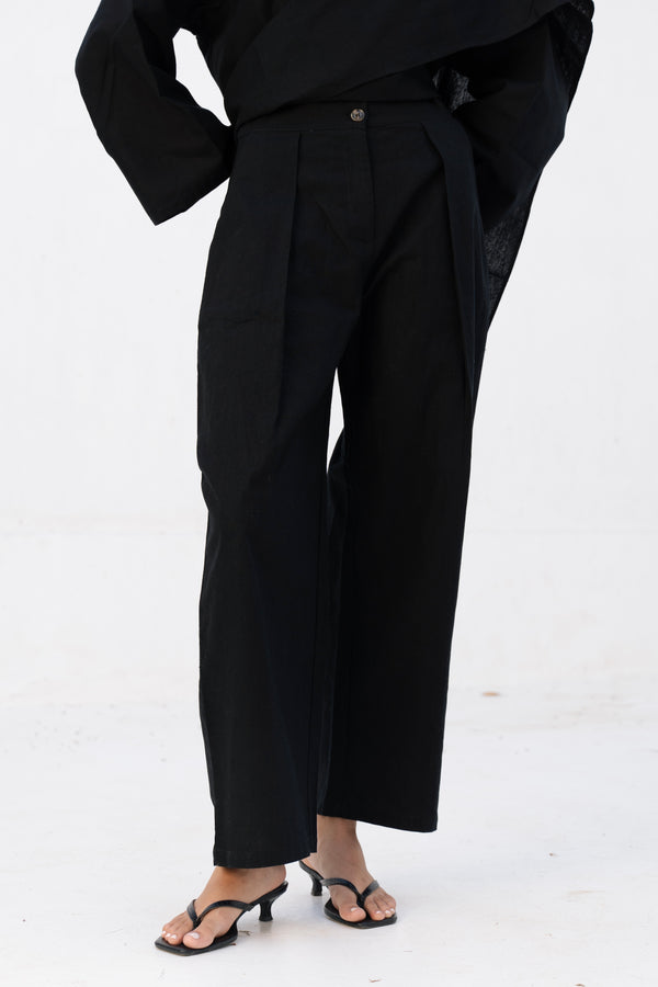 Front Pleated Pants in Black