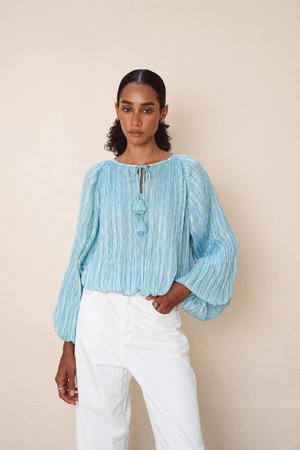 Pleated Balloon Blouse in Baby Blue