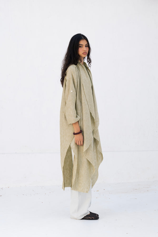Long Drape Cardigan in Olive