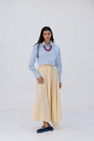 Belted Poplin Skirt in Yellow