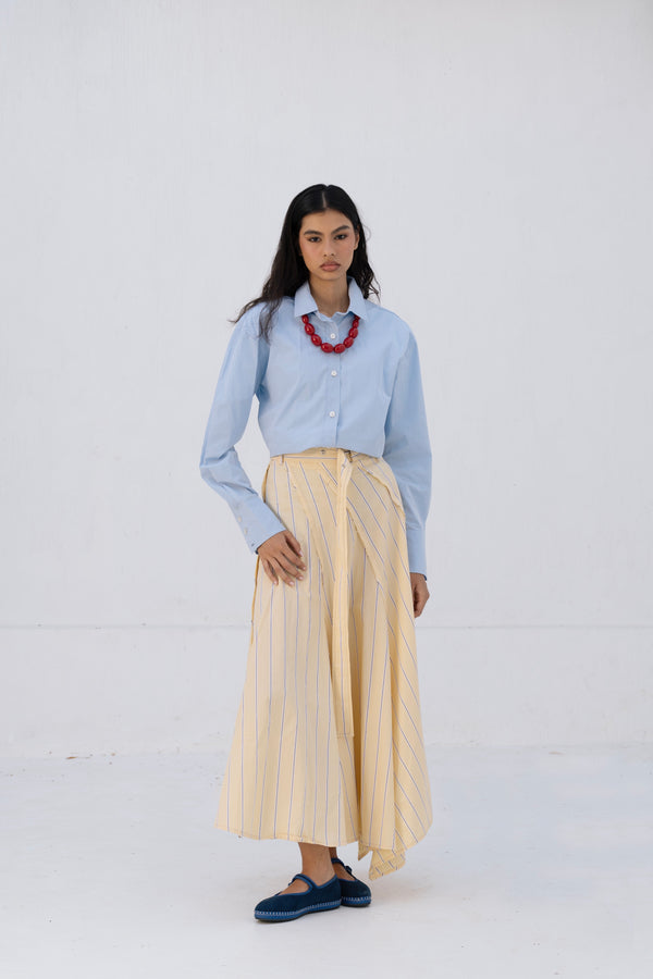 Belted Poplin Skirt in Yellow