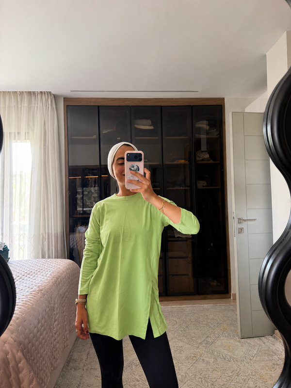 Easy To Do It Long Sleeve Tee in Lime