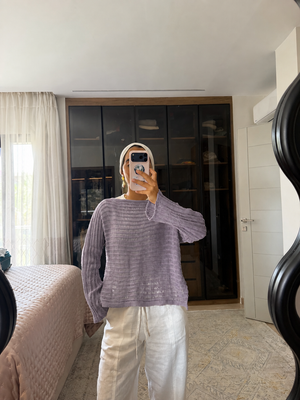 Boat Neck Crochet Top in Purple