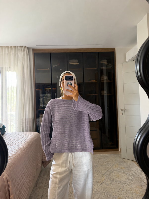 Boat Neck Crochet Top in Purple