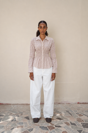 Plaid Scrunched Blouse in Pink