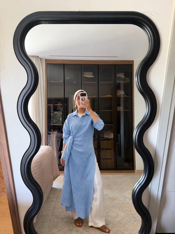 Long Wrap Shirt in Blue