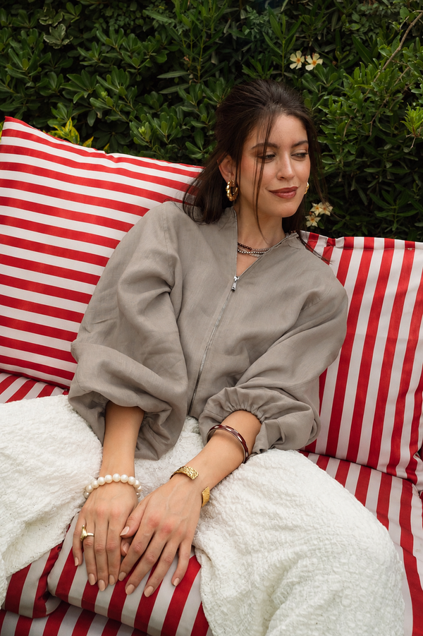 Linen Bomber Jacket in Beige