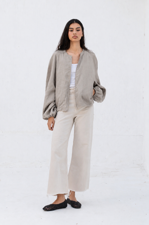 Linen Bomber Jacket in Beige
