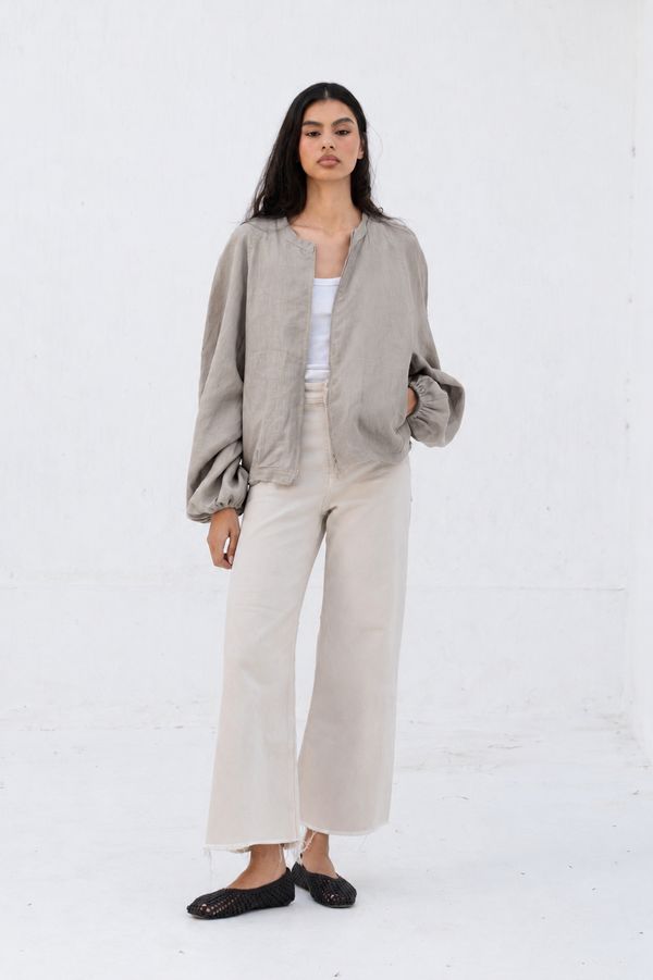 Linen Bomber Jacket in Beige