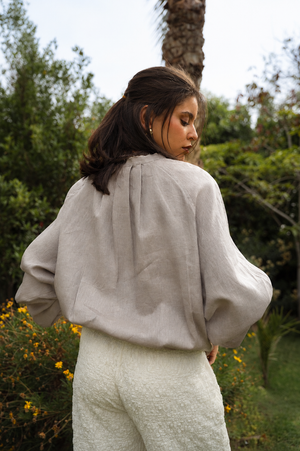 Linen Bomber Jacket in Beige