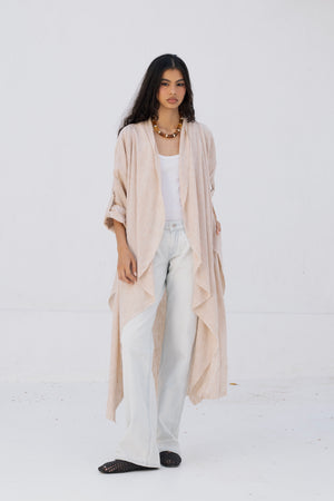 Long Drape Cardigan In Beige