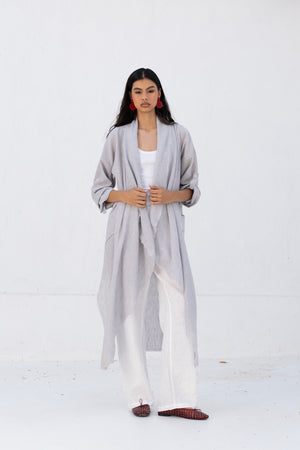 Long Drape Cardigan In Grey