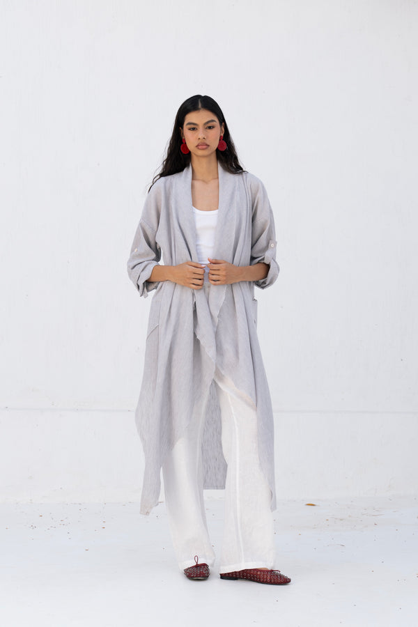 Long Drape Cardigan In Grey