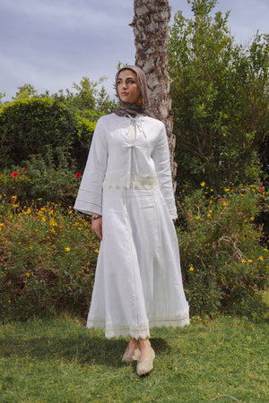 Linen Trim Skirt in Off White