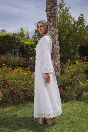 Linen Trim Skirt in Off White