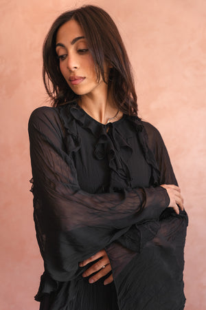 Ruffled Chiffon Dress in Black