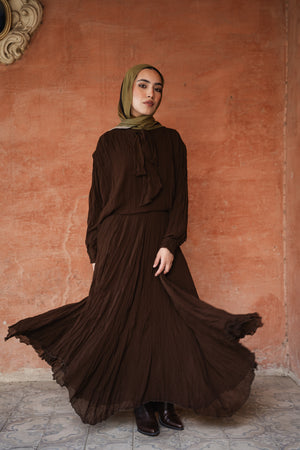 Crinkled Chiffon Skirt in Brown