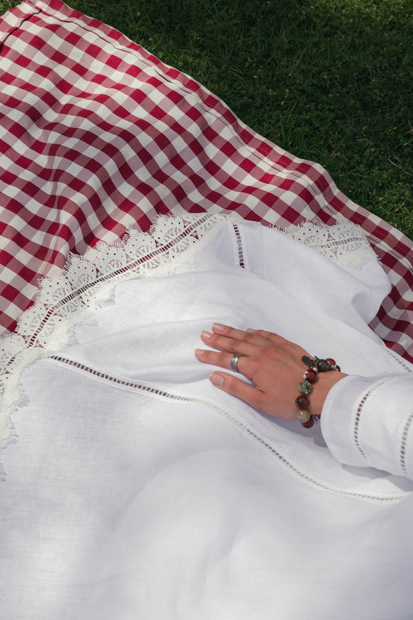 Linen Trim Skirt in Off White