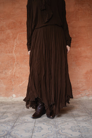 Crinkled Chiffon Skirt in Brown