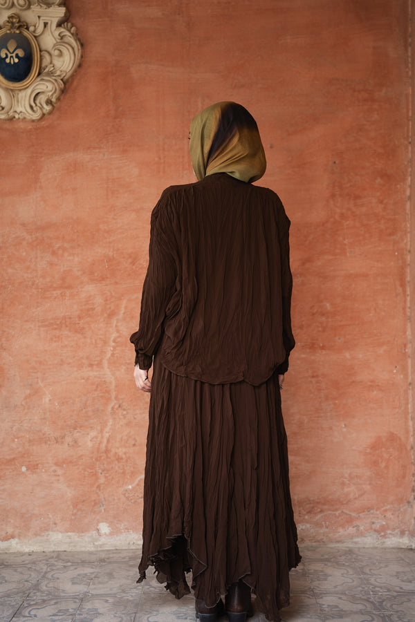Crinkled Chiffon Skirt in Brown