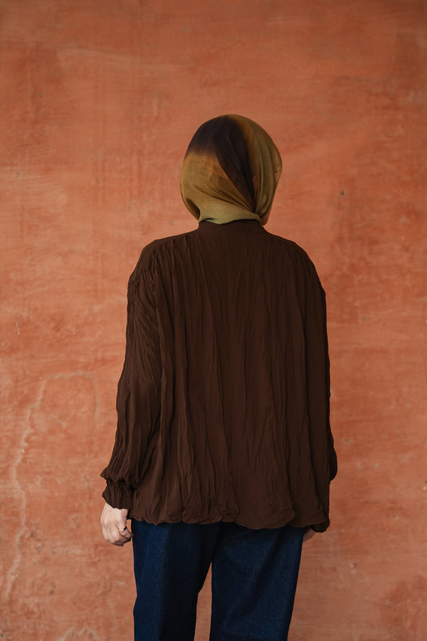Crinkled Chiffon Top in Brown