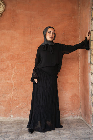 Crushed Chiffon Set in Black