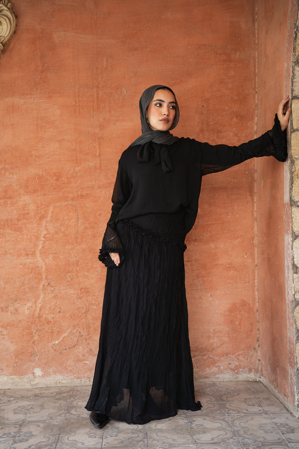 Crushed Chiffon Set in Black
