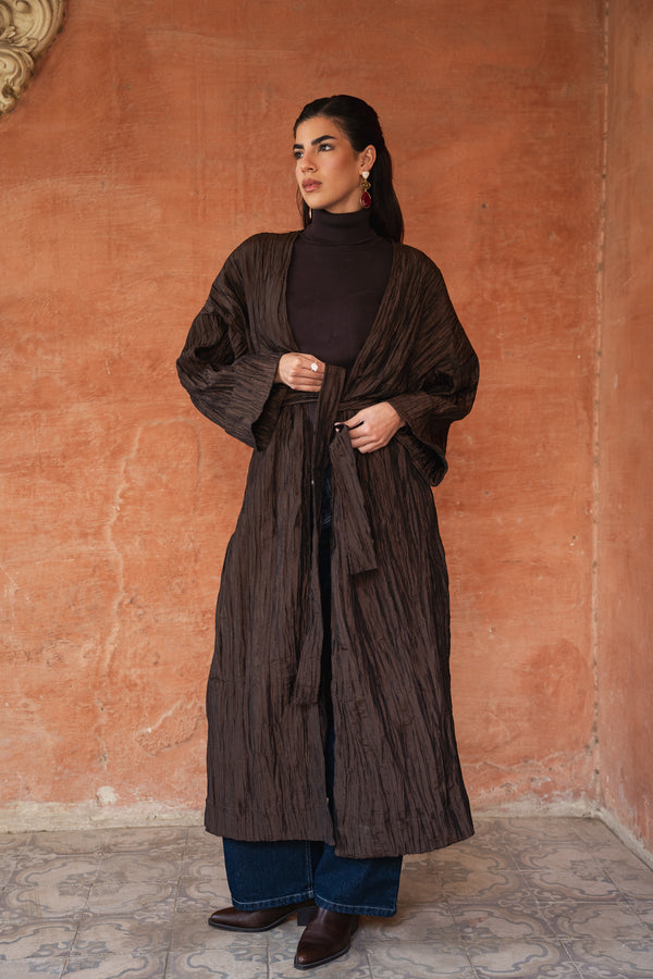 Crushed Taffeta Kaftan in Brown