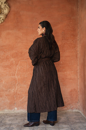 Crushed Taffeta Kaftan in Brown