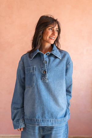 Denim Polo in Light Blue