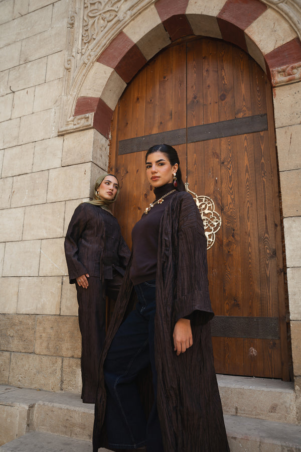 Crushed Taffeta Kaftan in Brown
