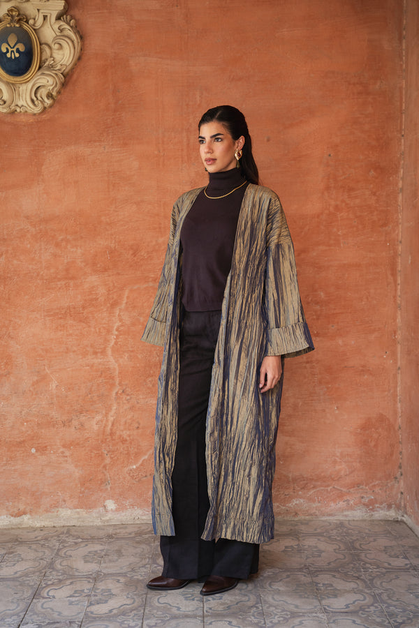 Crushed Taffeta Kaftan in Olive