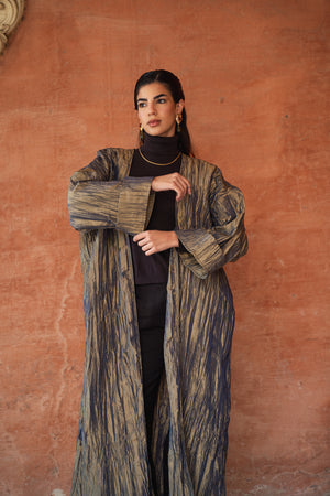 Crushed Taffeta Kaftan in Olive