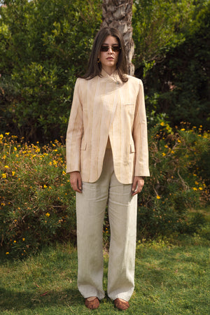 Striped Linen Asymmetric Blazer in Salmon X Gold