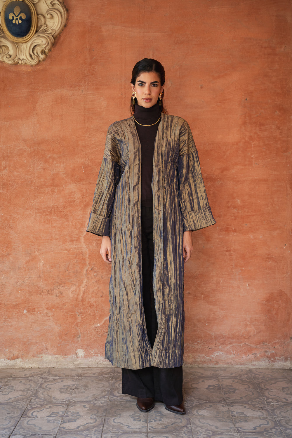 Crushed Taffeta Kaftan in Olive