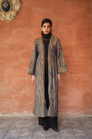Crushed Taffeta Kaftan in Olive
