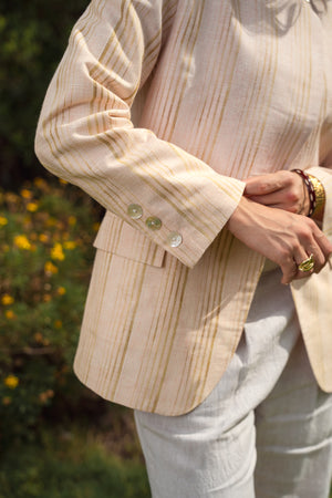 Striped Linen Asymmetric Blazer in Salmon X Gold