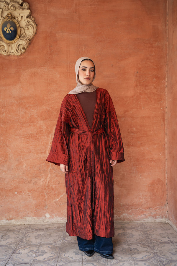 Crushed Taffeta Kaftan in Brick