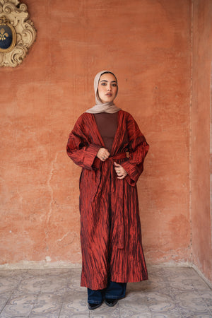 Crushed Taffeta Kaftan in Brick
